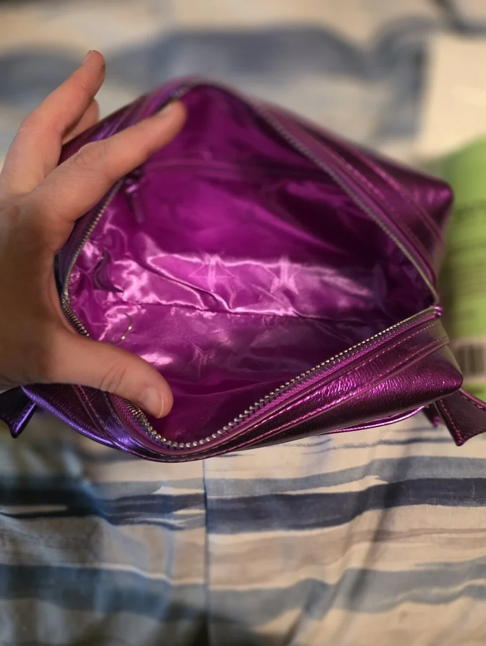 Jeffrey Star Cosmetics Metallic Purple Star-Emblem Cosmetic Bag